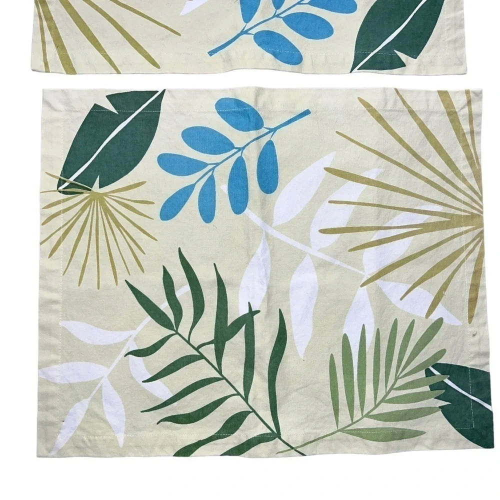 Crate and Barrel Placemats Set of 2 Tropical Green Palm